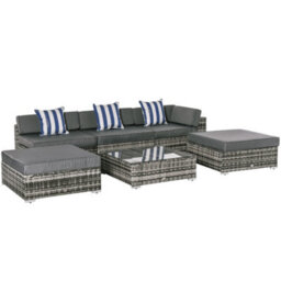 Outsunny 6 Pieces Rattan Furniture Set Conservatory Sofa Deluxe Wicker Garden - thumbnail 2