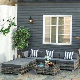 Outsunny 6 Pieces Rattan Furniture Set Conservatory Sofa Deluxe Wicker Garden - thumbnail 1