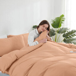 Ameha Plain 3-Piece Duvet Peach Quilt Cover Breathable Microfiber Reversible Super King Set With Pillowcase 260 X 220 Cm - thumbnail 4