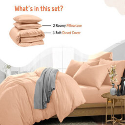 Ameha Plain 3-Piece Duvet Peach Quilt Cover Breathable Microfiber Reversible Super King Set With Pillowcase 260 X 220 Cm - thumbnail 5