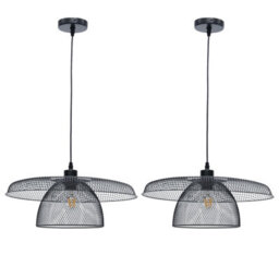 First Choice Lighting Set Of 2 Cassidy Large Layered Black Mesh Ceiling Pendant Lights - thumbnail 1
