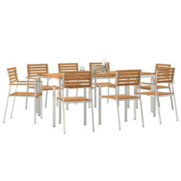 Berkfield Modern Garden Dining Set 9 Pcs Brown Solid Teak Wood & Stainless Steel - thumbnail 3