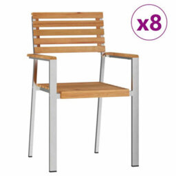 Berkfield Modern Garden Dining Set 9 Pcs Brown Solid Teak Wood & Stainless Steel - thumbnail 6