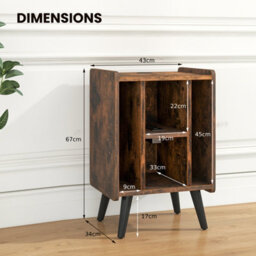 Costway Record Player Stand Vinyl Record Storage Side Table W/ Power Outlet, Brown - thumbnail 3