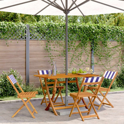 Berkfield Folding Garden Chairs 4 Pcs Blue And White Fabric And Solid Wood - image 1