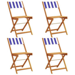 Berkfield Folding Garden Chairs 4 Pcs Blue And White Fabric And Solid Wood - thumbnail 2