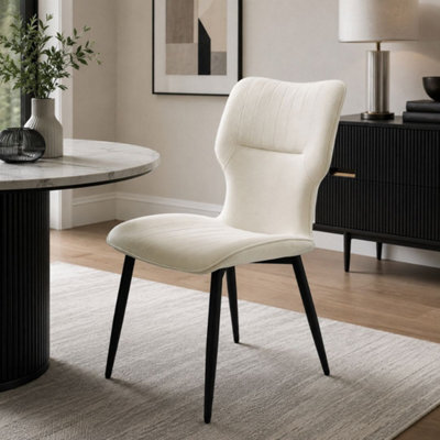 Stratus Interiors Windsor Winged Back Velvet Dining Chair - Soft Cream Velvet Seat & Black Legs  - W 63 D 54 H 88 Cm - image 1