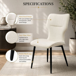 Stratus Interiors Windsor Winged Back Velvet Dining Chair - Soft Cream Velvet Seat & Black Legs  - W 63 D 54 H 88 Cm - thumbnail 4