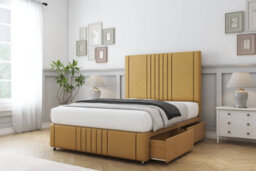 "Sloomy Harrington Mustard Plush Divan Bed Set 2 Drawers Left Side - 54"" Floor Standing & 12"" Footboard 3' Single" - thumbnail 3