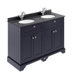 Hudson Reed Floor Standing Four Door Traditional Vanity Unit With Black Marble Double Basin In Twilight Blue, 1220 X 470mm