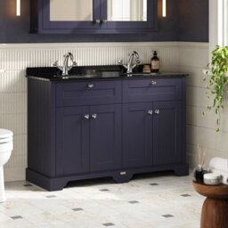 Hudson Reed Floor Standing Four Door Traditional Vanity Unit With Black Marble Double Basin In Twilight Blue, 1220 X 470mm - thumbnail 4
