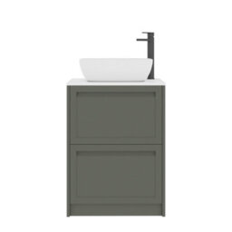 Royal Bathrooms Royal Bathroom Elmore 600mm Matt Green Freestanding Bathroom Vanity Unit 2 Drawer Plain White Worktop With Elva Basin - thumbnail 7