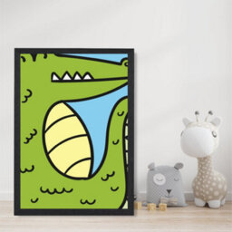 Artze Wall Art Cute Cartoon Style Crocodile Art Print With Black Frame Size: A4 - thumbnail 2