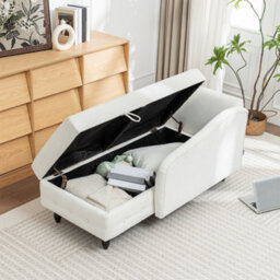 Living And Home Left Hand Facing Chenille Chaise Lounge With Storage And Pillow - thumbnail 2