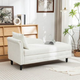 Living And Home Left Hand Facing Chenille Chaise Lounge With Storage And Pillow