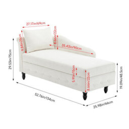 Living And Home Left Hand Facing Chenille Chaise Lounge With Storage And Pillow - thumbnail 6