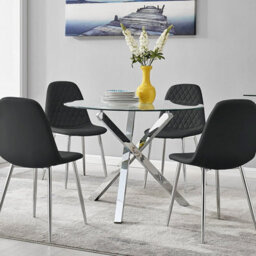 Furniturebox Uk Selina Square Leg Round Dining Table And 4 Black Pesaro Silver Leg Chairs - thumbnail 1