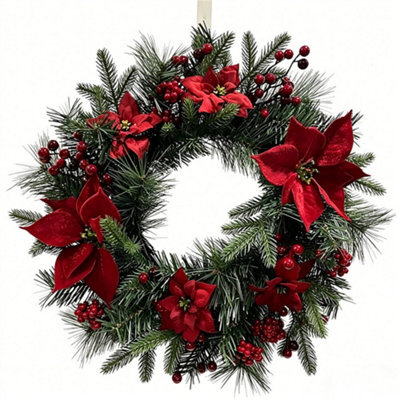 Swantex 50Cm Traditional Poinsettia Christmas Wreath - Green & Red