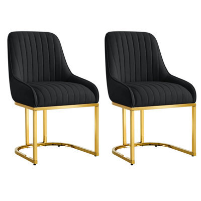 Hygrad Built to Survive Set Of 2 Velvet Dining Chairs Luxury Padded Dining Room Chairs Armless Gold Legs - Black - image 1