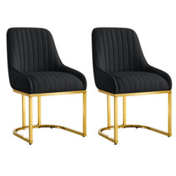 Hygrad Built to Survive Set Of 2 Velvet Dining Chairs Luxury Padded Dining Room Chairs Armless Gold Legs - Black - thumbnail 1