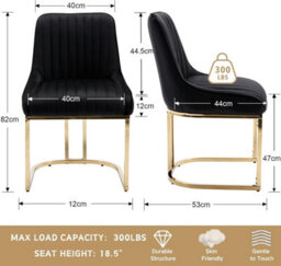 Hygrad Built to Survive Set Of 2 Velvet Dining Chairs Luxury Padded Dining Room Chairs Armless Gold Legs - Black - thumbnail 5