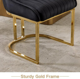 Hygrad Built to Survive Set Of 2 Velvet Dining Chairs Luxury Padded Dining Room Chairs Armless Gold Legs - Black - thumbnail 4
