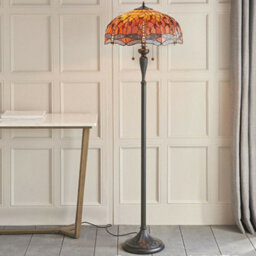 1.5M Tiffany Twin Floor Lamp Dark Bronze & Dragonfly Stained Glass Shade I00014 - thumbnail 5