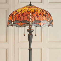 1.5M Tiffany Twin Floor Lamp Dark Bronze & Dragonfly Stained Glass Shade I00014 - thumbnail 4