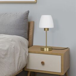 GoodHome Kluan Satin Brushed Brass Table Lamp - thumbnail 4