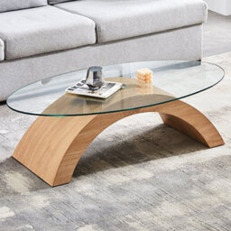 Furniture in Fashion Opel Oval Clear Glass Coffee Table With Sanremo Oak Base