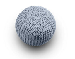 Knitted Pouffe Chunky Round Footstool Ottoman 100% Cotton Handmade Silver - thumbnail 3