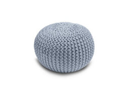 Knitted Pouffe Chunky Round Footstool Ottoman 100% Cotton Handmade Silver