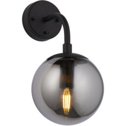 Loops Matt Black Wall Light - Modern Beautiful Smoked Mirror Glass Round Shade - Toggle Switch
