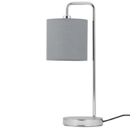 First Choice Lighting Chrome Arched Table Lamp With Grey Cotton Shade - thumbnail 1