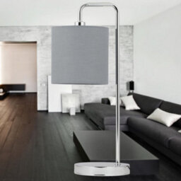 First Choice Lighting Chrome Arched Table Lamp With Grey Cotton Shade - thumbnail 7