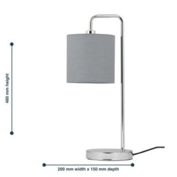 First Choice Lighting Chrome Arched Table Lamp With Grey Cotton Shade - thumbnail 8