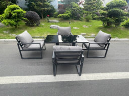 Fimous Aluminum Garden Furniture Dining Set Adjustable Rising Lifting Table And Chairs Patio Outdoor 4 Seat - thumbnail 2