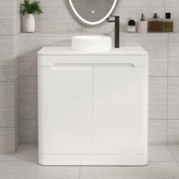 Royal Bathrooms Venice 800mm Gloss White Freestanding Bathroom Countertop Vanity Unit 2 Door With Round Basin - thumbnail 1