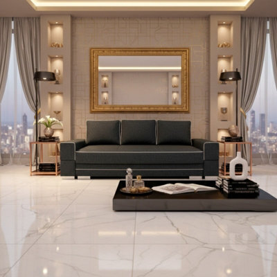 Samanta A Upholstered Sofa Bed 251Cm With Storage Compartment Modern Fabric Sofa For Living Room Graphite - image 1