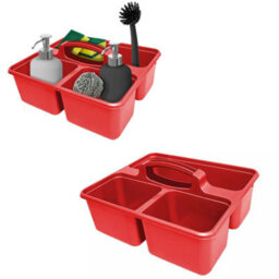 Red Medium Cleaning Caddy Plastic Basket Tote Tidy Tray Handle Carry All Organiser - thumbnail 1