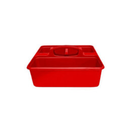 Red Medium Cleaning Caddy Plastic Basket Tote Tidy Tray Handle Carry All Organiser - thumbnail 2