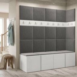 Orion Ii Hallway Set White Shoe Cabinet Hangers Grey Panels - thumbnail 1