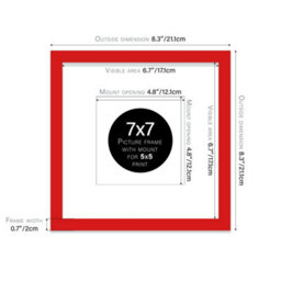 "7X7"" Red Picture Frame - 7X7"" Square Frame With 5X5"" Mount For 7X7""/5X5"" Pictures Moderrn Style Thin Edge, 1 Pack" - thumbnail 2