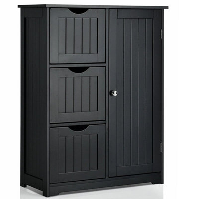 Bathroom Floor Cabinet Storage W/ Adjustable Shelf & Drawers Black - image 1