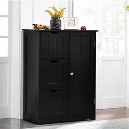 Bathroom Floor Cabinet Storage W/ Adjustable Shelf & Drawers Black - thumbnail 3
