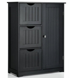 Bathroom Floor Cabinet Storage W/ Adjustable Shelf & Drawers Black