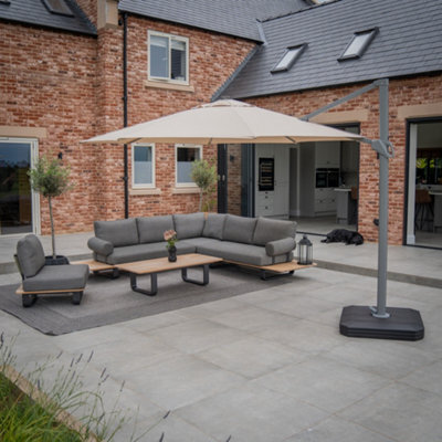 Ares 3.5M Round Cantilever Parasol With Solar Powered Led Lights In Beige - image 1