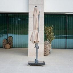 Ares 3.5M Round Cantilever Parasol With Solar Powered Led Lights In Beige - thumbnail 6