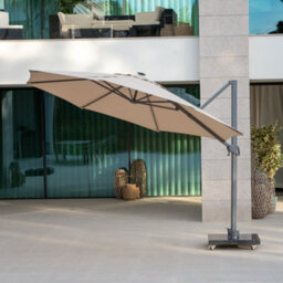 Ares 3.5M Round Cantilever Parasol With Solar Powered Led Lights In Beige - thumbnail 5