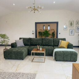 Stratus Interiors Green Shanghai Bubble U-Shape Sofa Bed - Soft Chenille Fabric - thumbnail 1